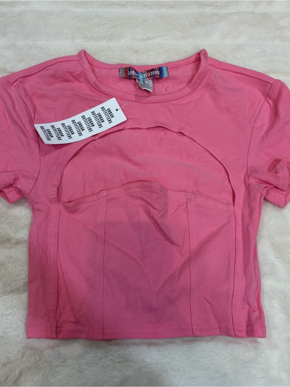 Urban Outfitters Bright Pink Front-Cut Crop Tee